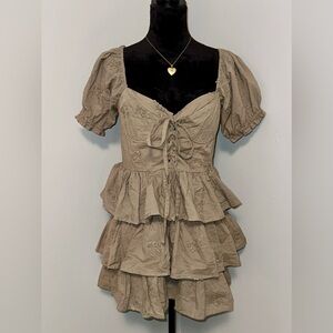 Altar’d State - Green Ruffle Mini Dress w/ Floral Accents - Sz L